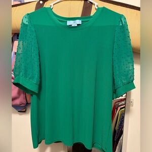 CeCe Green Blouse with Sheer Sleeves